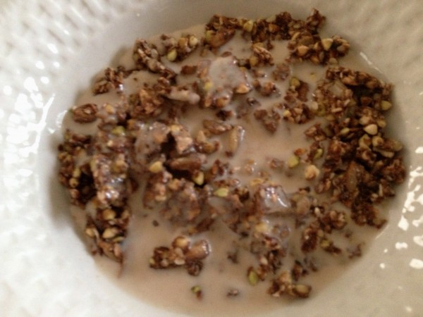 Vegan, Raw Chocolate Granola with Sprouted Almond Milk