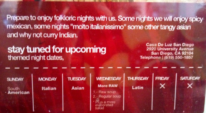 Casa Theme Nights Schedule