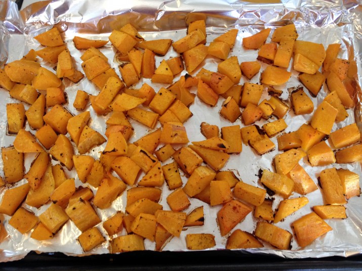 Cooked Butternut Squash on Cookie Sheet