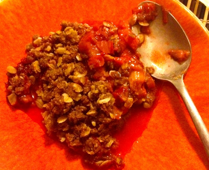 Piece of Vegan Strawberry Rhubarb Cobbler on Plate