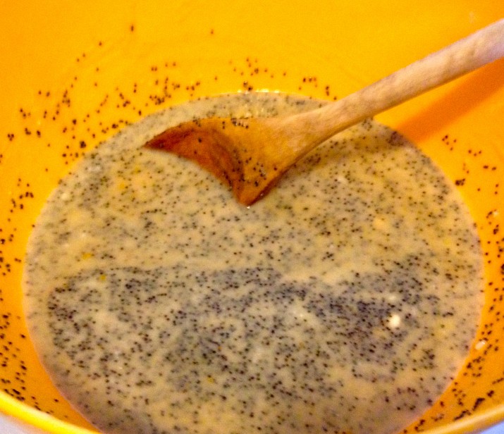 Lemon Poppy Seed Wet Ingredients Mixed Together